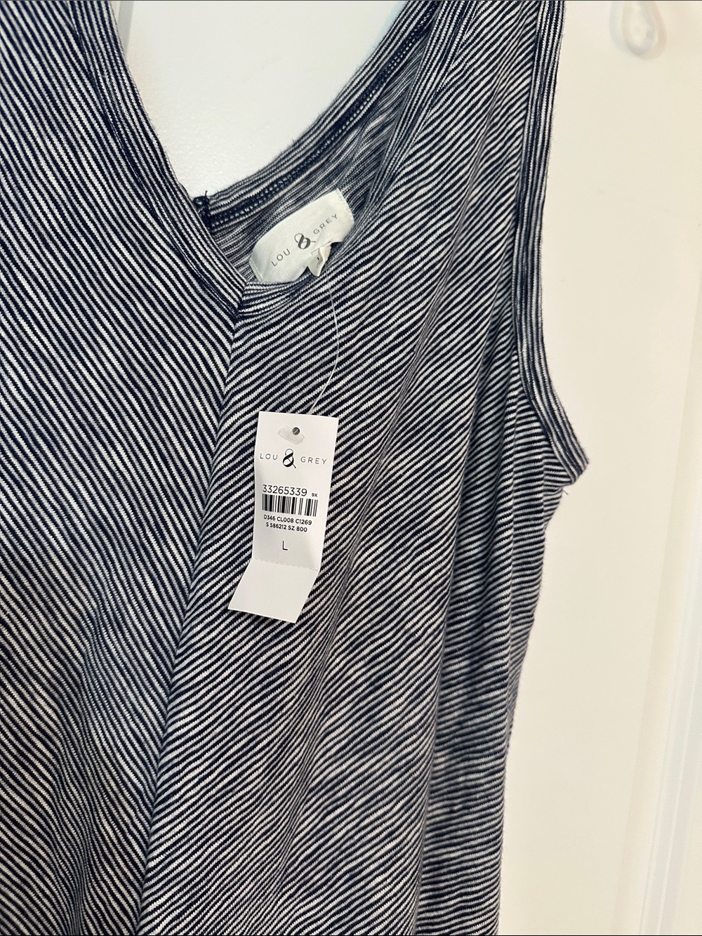 NWT sz L Lou & Grey Striped Navy Softserve Slub Sleeveless V-Neck Maxi Dress. - Picture 2 of 4
